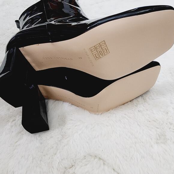 NEW Good American Black Patent Leather Square Toe Ankle Boot - Picture 6 of 8